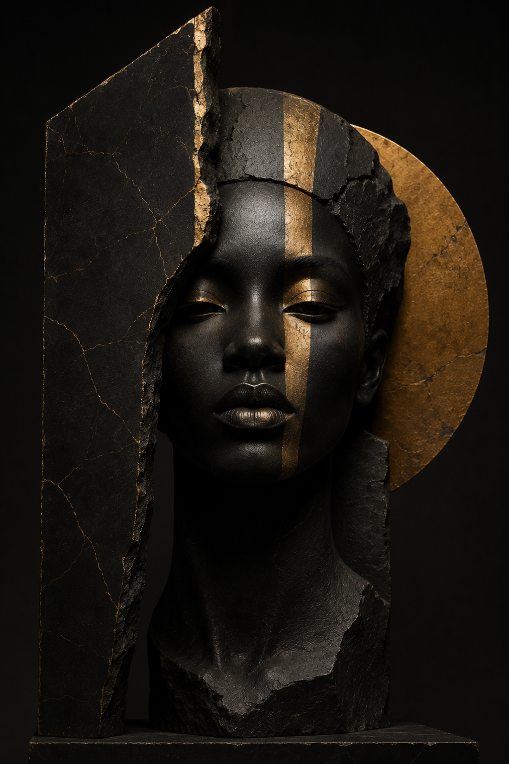No.149.Eclipse of Strength – Sculptural Black & Gold Fine Art Print