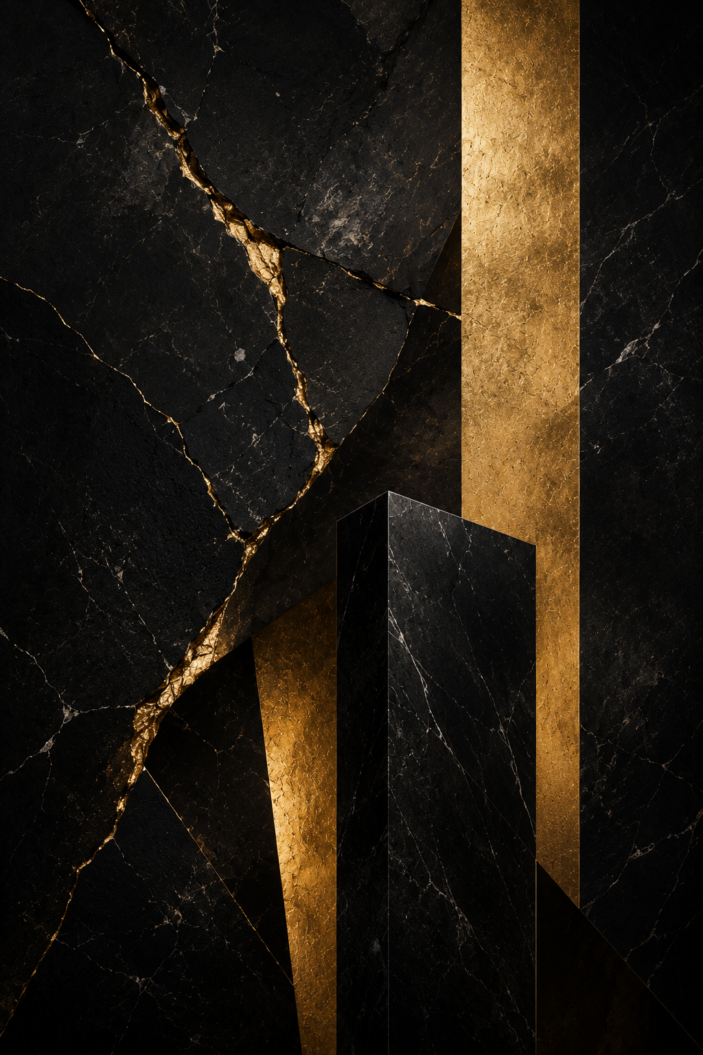 No.151.Obsidian Fracture – Luxe Black Marble & Gold Kunstprint