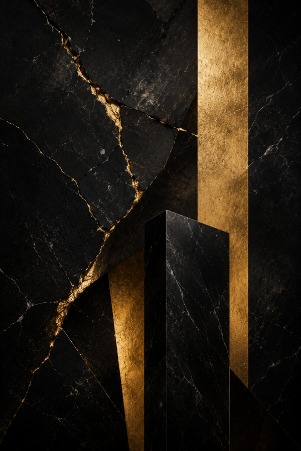No.151.Obsidian Fracture – Luxe Black Marble & Gold Kunstprint