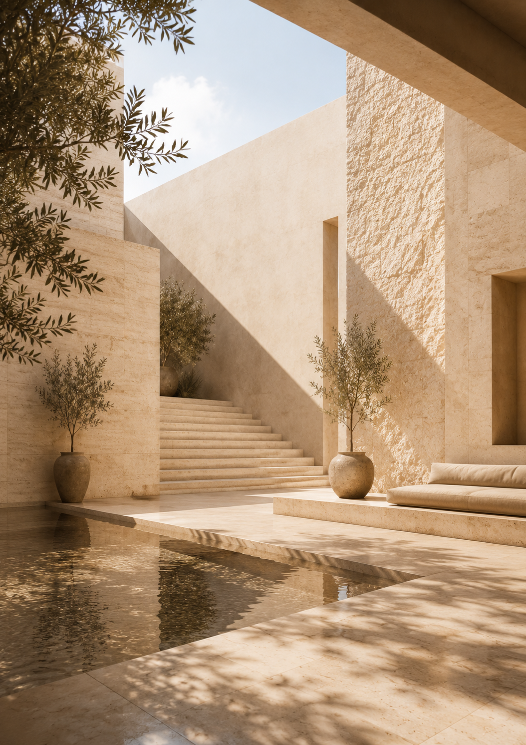 No.157.Sunlit Courtyard – Luxe Mediterranean Architectural Art Print