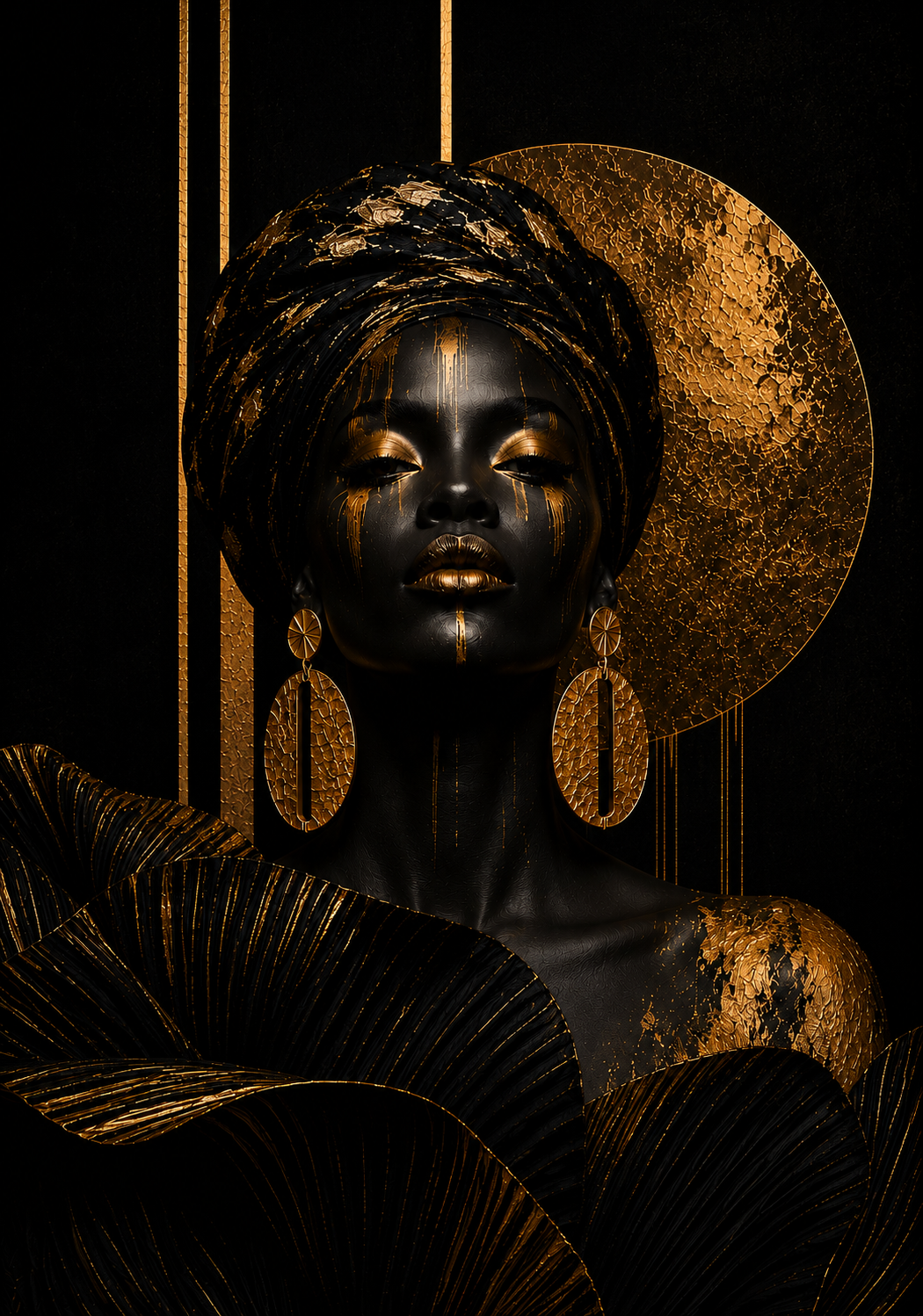 No.162.Obsidian Queen – Luxe Black & Gold Canvas Art | 70x100 cm