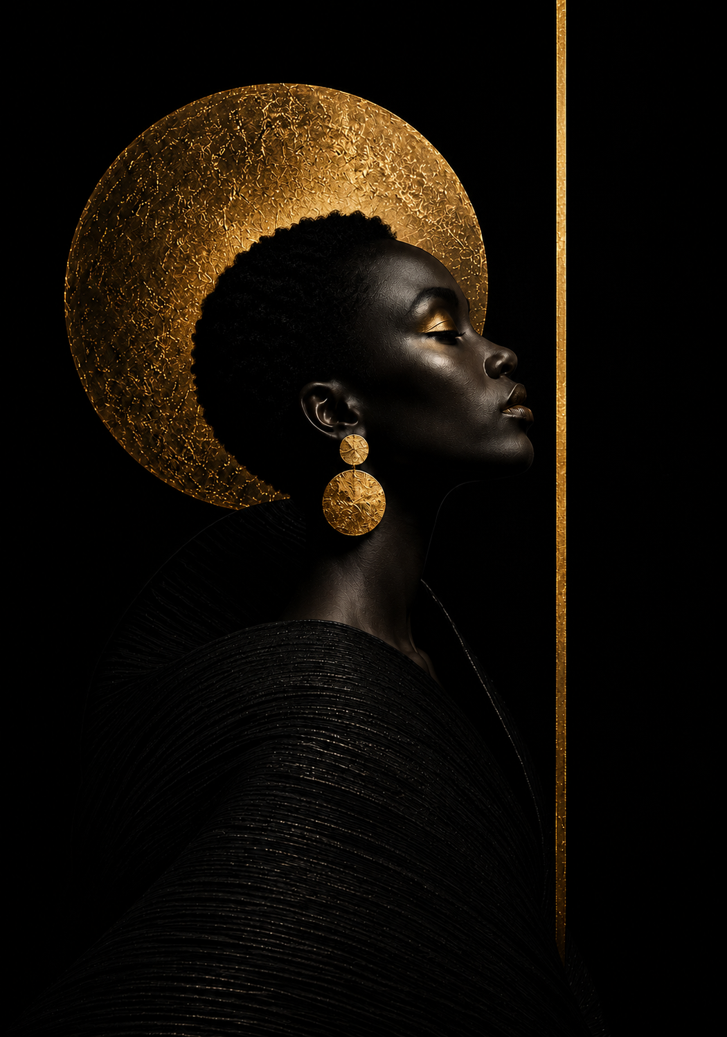 No.163.Golden Eclipse – Luxe Minimal Black & Gold Canvas | 70x100 cm
