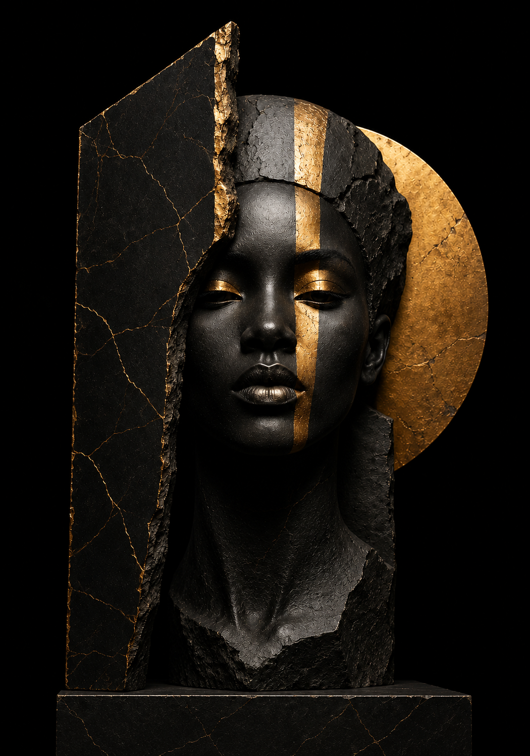 No.164.Fragmented Gold – Luxe Sculptural Black & Gold Canvas | 70x100 cm