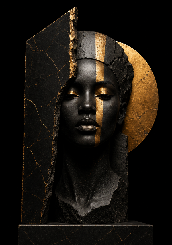 No.164.Fragmented Gold – Luxe Sculptural Black & Gold Canvas | 70x100 cm