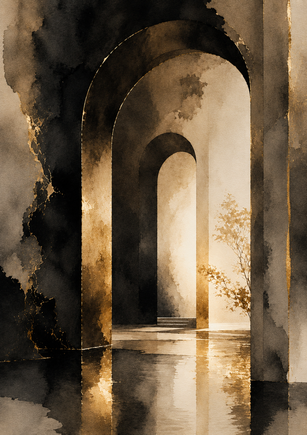 No.171.Golden Harmony I – Luxe Abstracte Architectuur Kunstprint