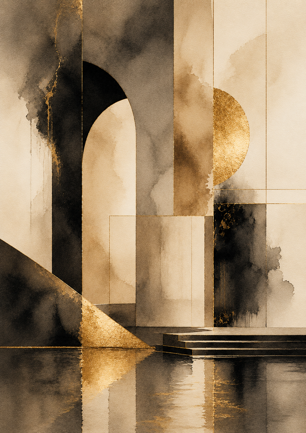No.172.Golden Harmony II – Luxe Abstracte Architectuur Kunstprint