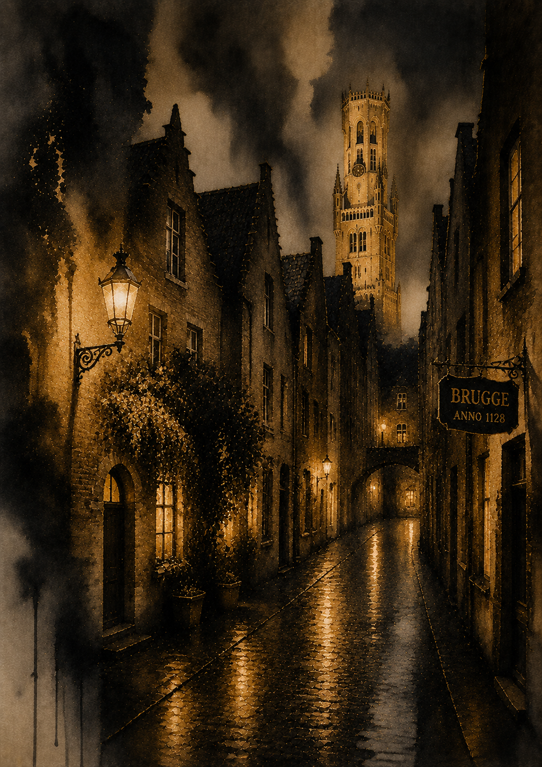 No.176.Brugge Nocturne III – Luxe Fine Art Print van Brugge bij Nacht