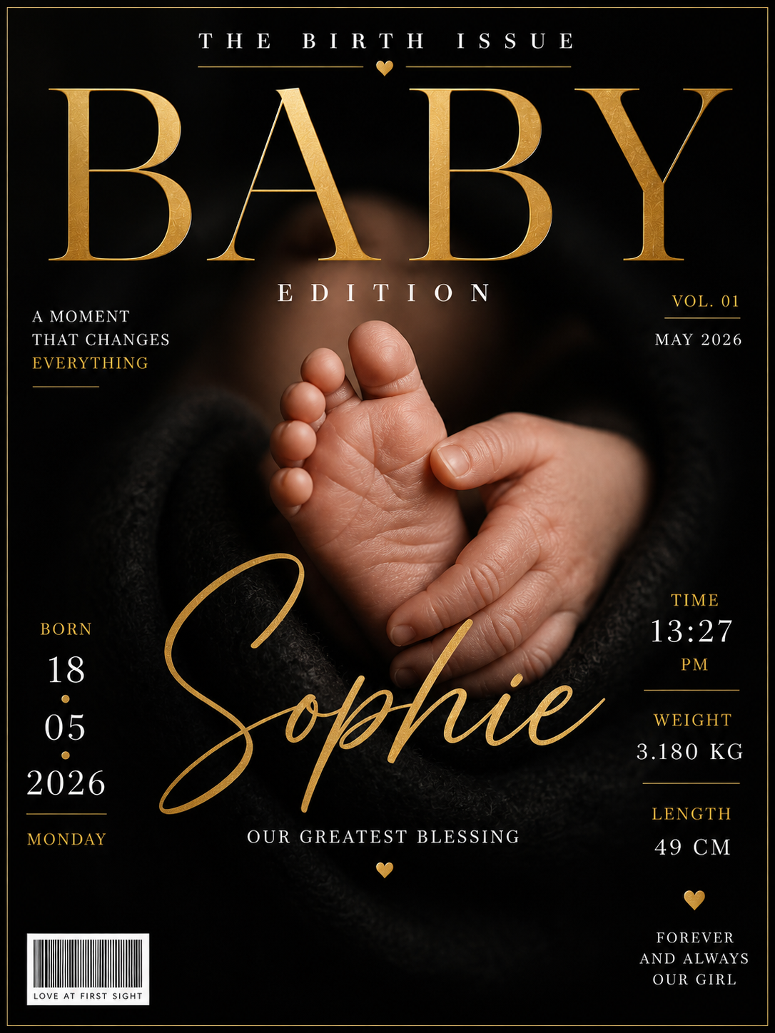 Gepersonaliseerde geboorteposter magazine cover