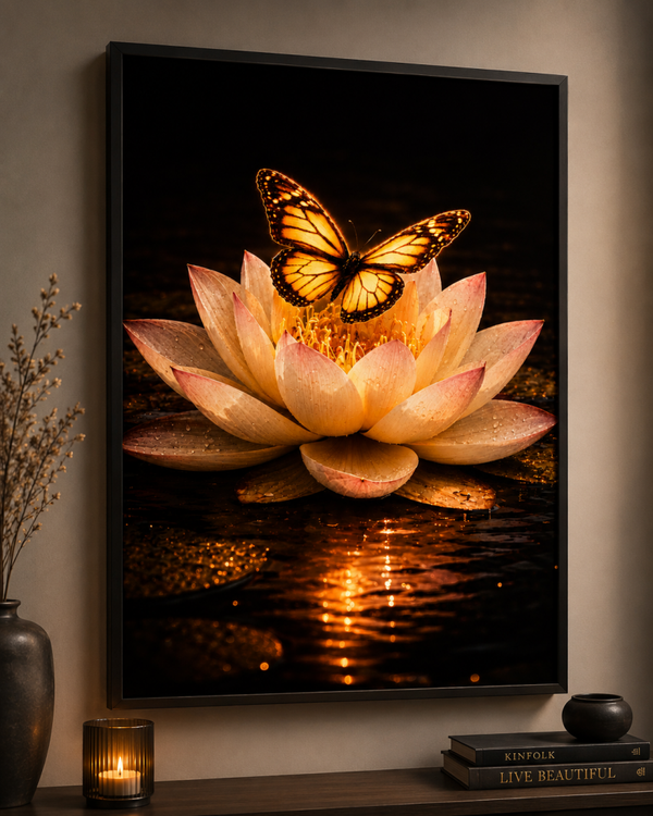 No.119.Golden Butterfly Lotus Art Print