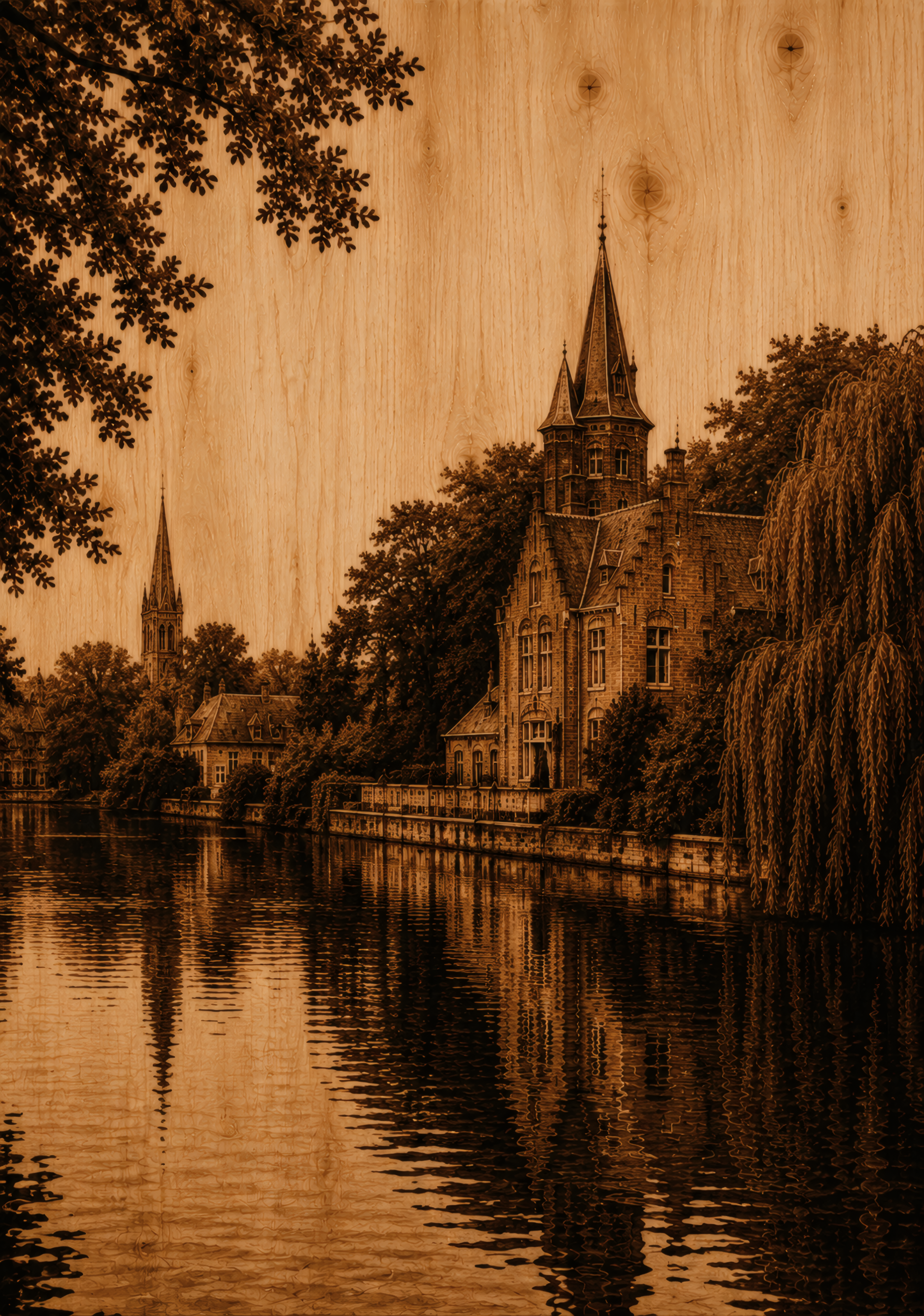 No.121.Minnewater Brugge Canvas - Pyrography stijl