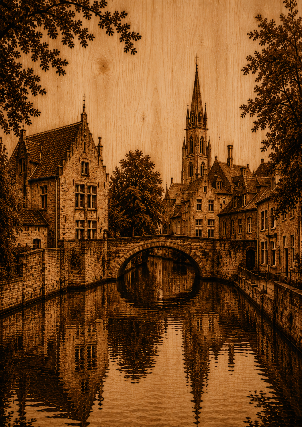 No.122.Brugge Bruggen Canvas – Pyrography Stijl