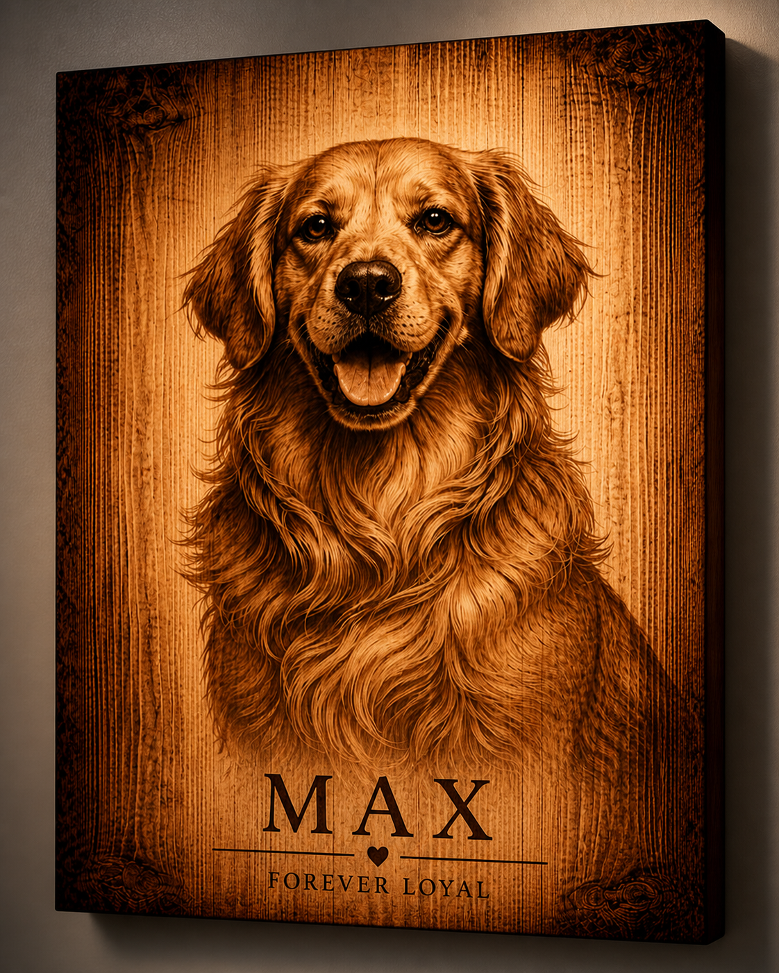 Gepersonaliseerd dierenportret op Canvas – Pyrografie stijl met naam