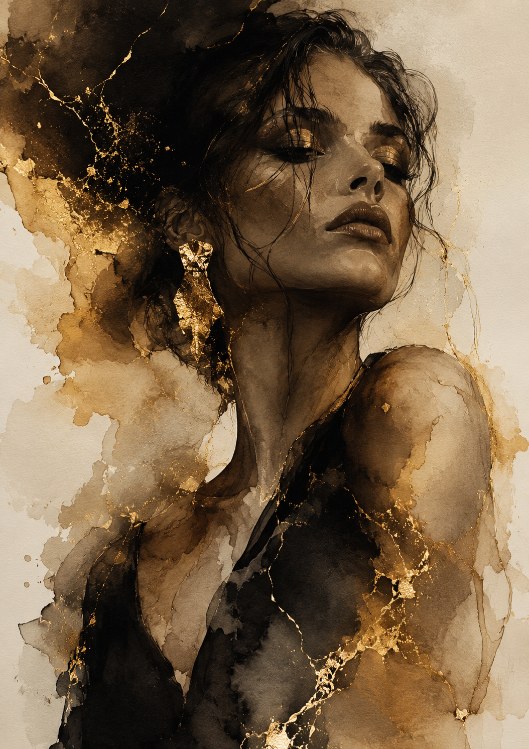 No.165.Golden Echoes I – Luxe Zwart Gouden Portret Kunstprint