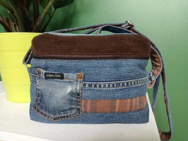 Pochette homme petit format jean et marron