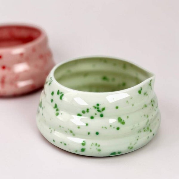 Handgemaakte porseleinen Matcha Bowl – Confetti Groen