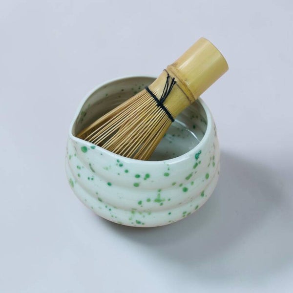 Handgemaakte porseleinen Matcha Bowl – Confetti Groen