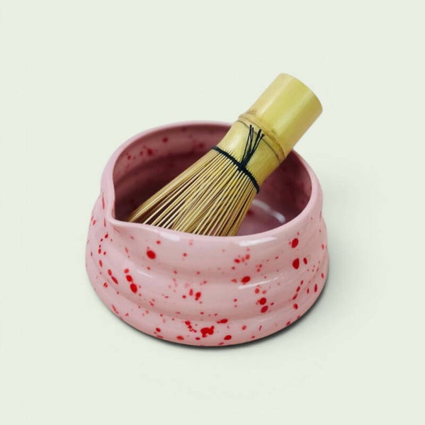 Handgemaakte porseleinen Matcha Bowl – Confetti Roze