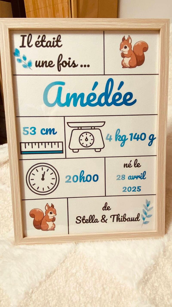 Affiche naissance personnalisée encadrée