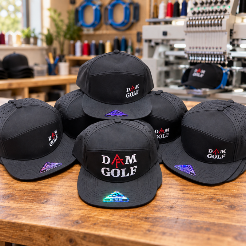 DAM Golf — custom embroidered golf team hats