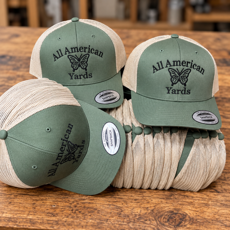 All American Yards — custom embroidered business hats