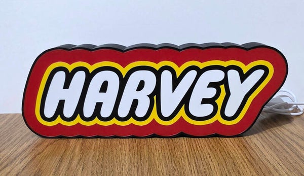 Personalised 3D Printed Lego Style Named LED Desk Sign