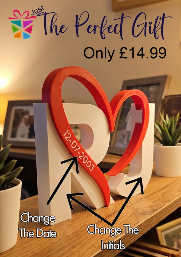 Double Initial & Heart Sign 3D Print