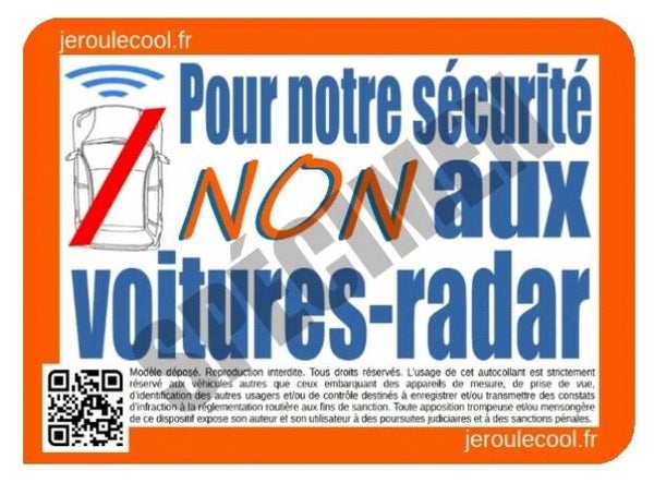 Jeu de deux autocollants "NON aux voitures-radar" 13 x 9 cm