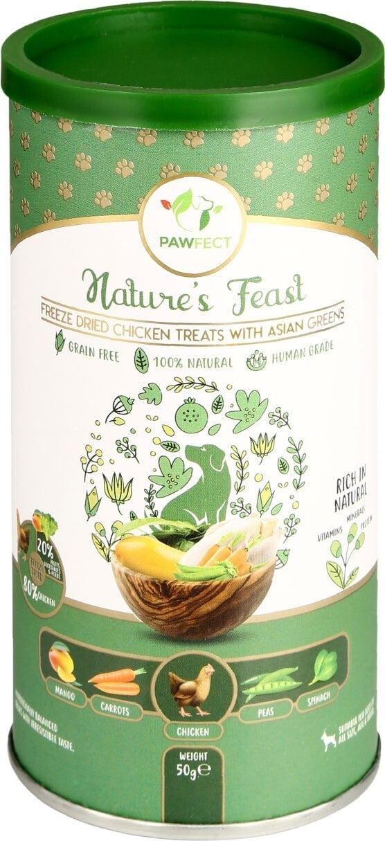 Freeze Dried hondensnack Kip en Asian Green 50 gr. - Pawfect