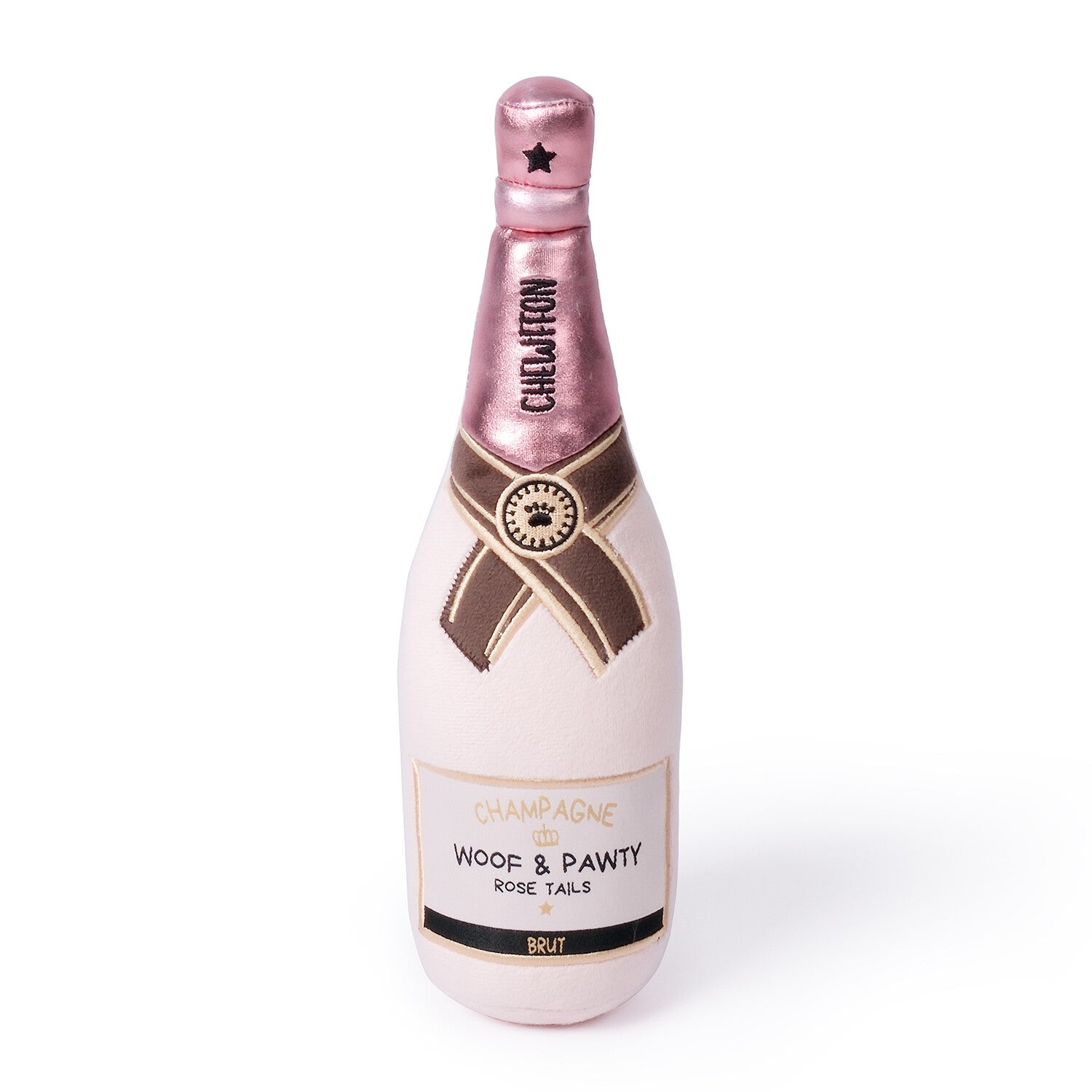 Roze Champagnefles Woof and Pawty pluchen hondenspeelgoed - Chewffon