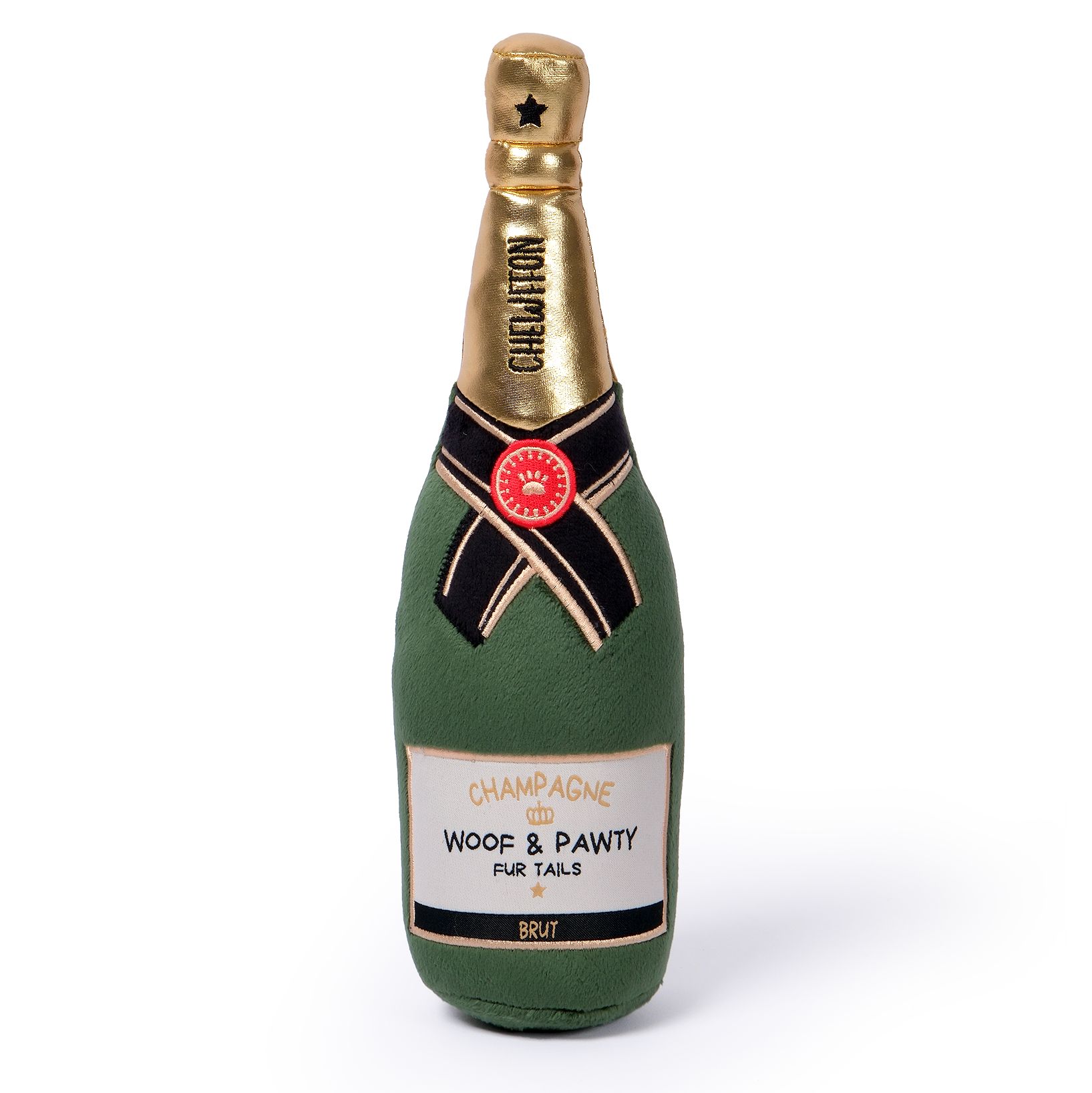 Champagnefles Woof en Pawty - piepend hondenspeelgoed non toxic - Chewffon