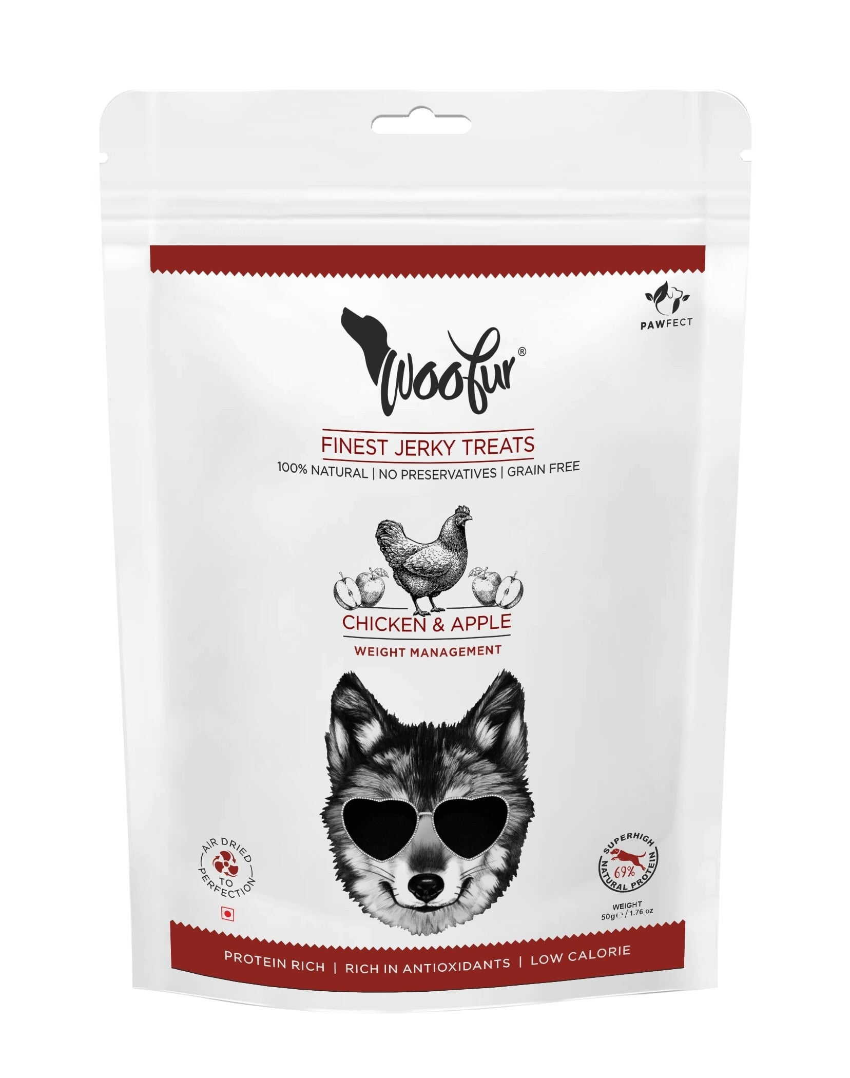 Woofur luchtgedroogde hondensnacks Kip en Appel 50 gr. - Pawfect