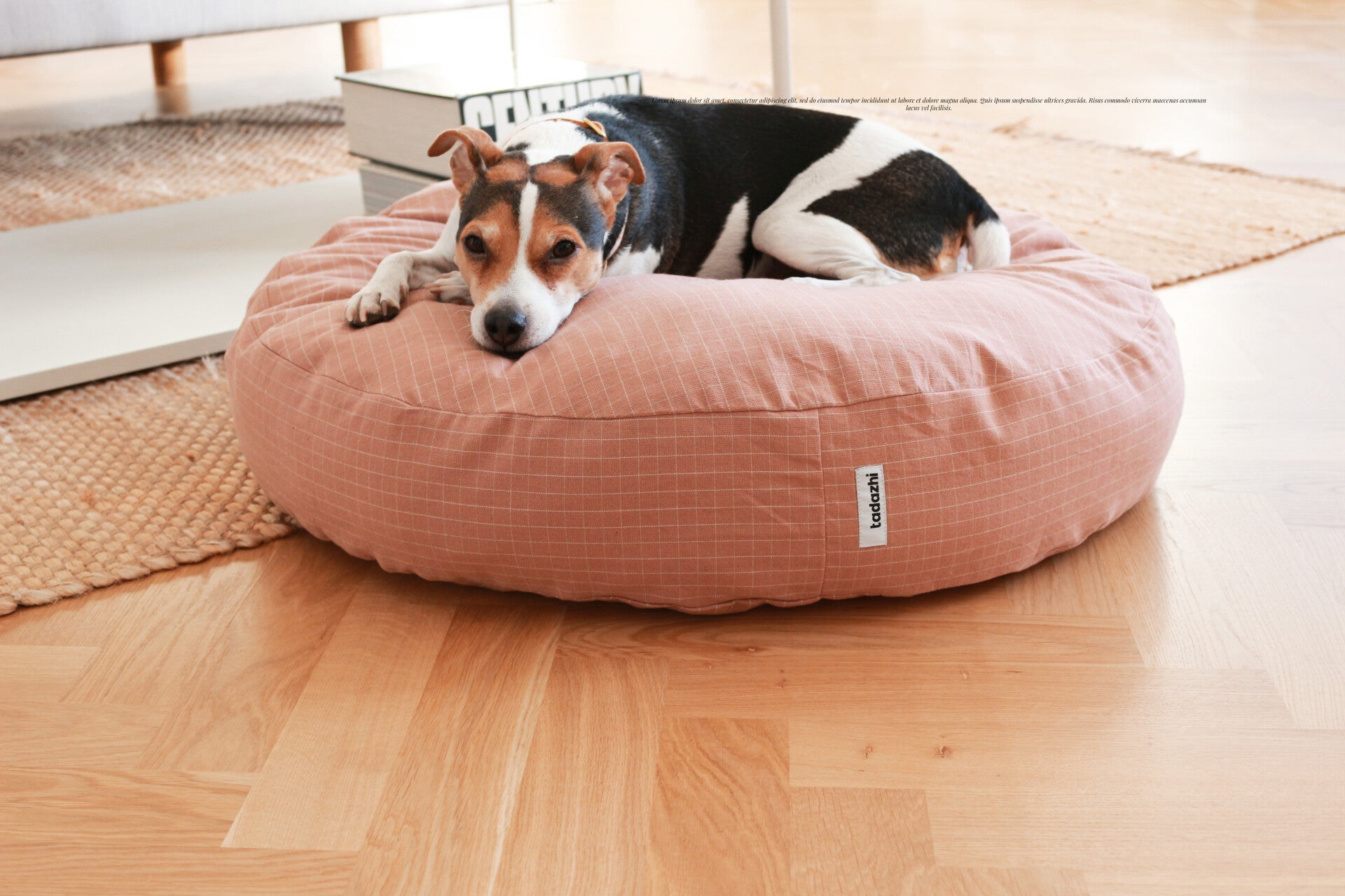 Rond kussen organic katoen - oud roze geruit  - 70 x 14 cm.