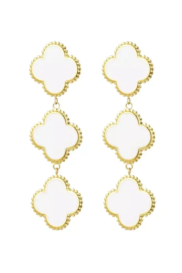 Oorbellen 3 klavers - wit Stainless Steel