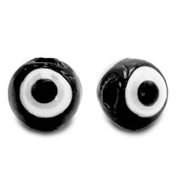 6 mm glaskraal Evil Eye Black