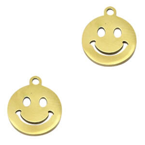 Stainless steel bedels smiley Goud