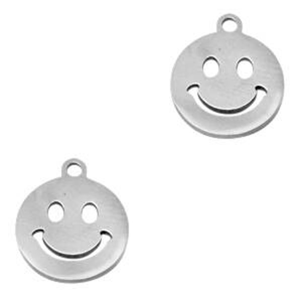 Stainless steel bedels smiley Zilver