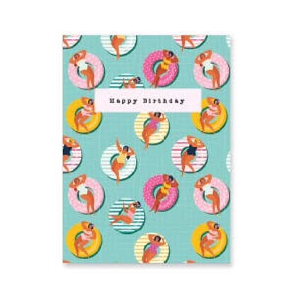 Sieraden kaartje "happy birthday" Turquoise-pink