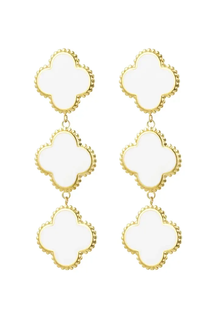 Oorbellen 3 klavers - wit Stainless Steel