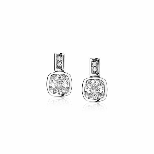 Zinzi zilveren oorknoppen vierkant wit ZIO1664