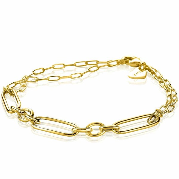 Zinzi zilveren armband in 14K geel verguld waarbij diverse trendy schakels zijn gecombineerd ZIA1991G