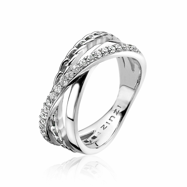 ZINZI zilveren cross-over ring gourmet zir1360