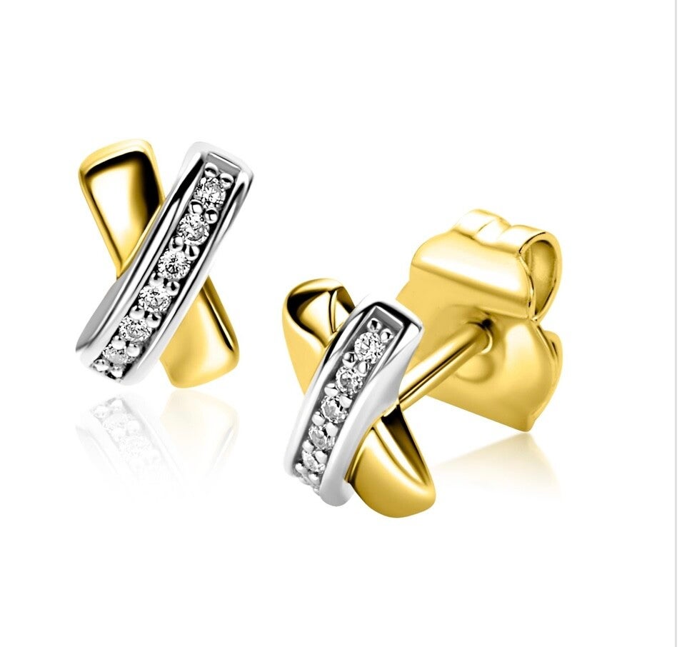 Zinzi zilveren oorknoppen  biociocolor Geel verguld  zirconia Zio1816Y