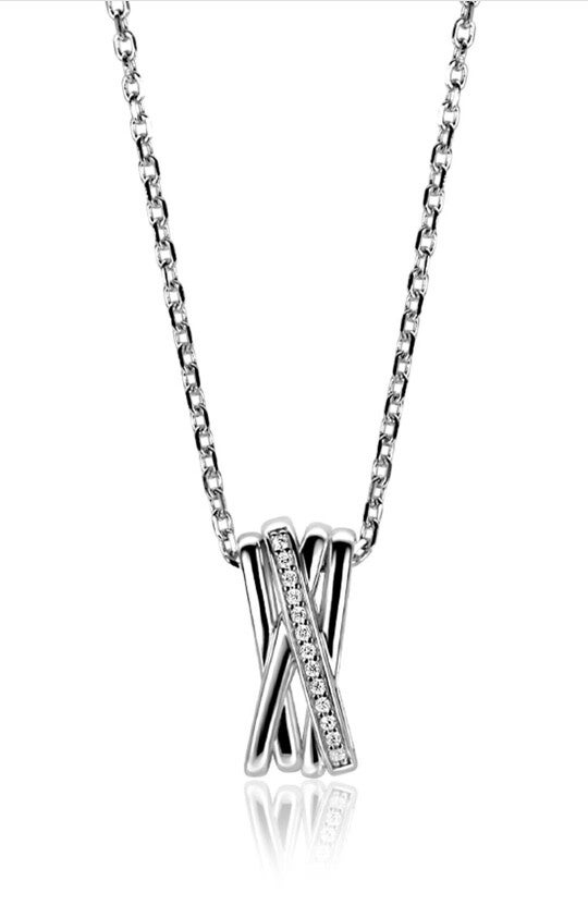 ZINZI zilveren ketting cross-over zirconia   ZIC1790