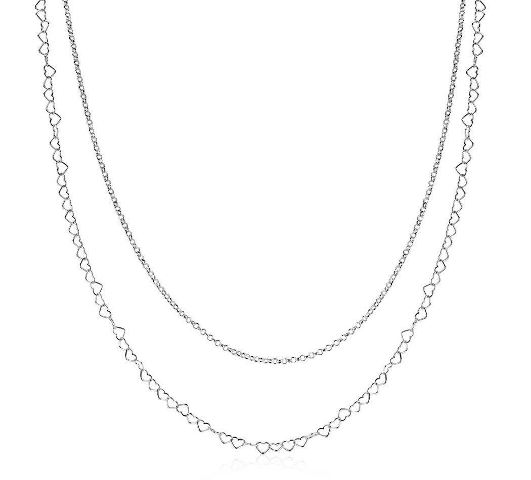 ZINZI zilveren collier multi look 2 rijen hartjes Zic2775