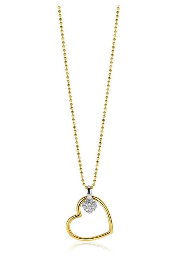 ZINZI zilveren collier geel verguld Hart Zic2621G
