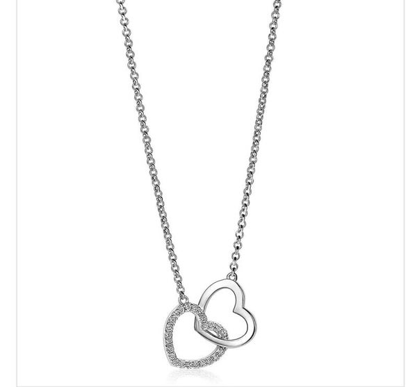 ZINZI zilveren collier 2 hartjes Zic1736