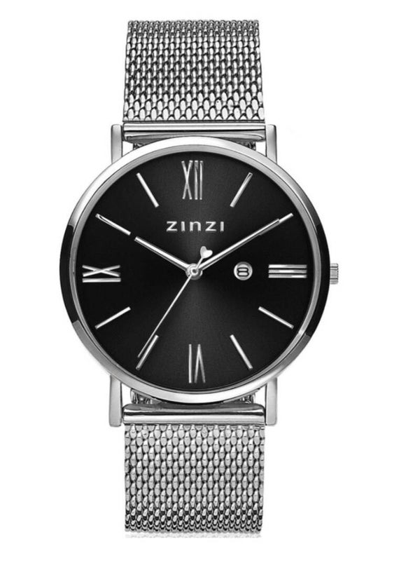 ZINZI Roman horloge zilver ,zwarte  wijzerplaat  ZIW501 M