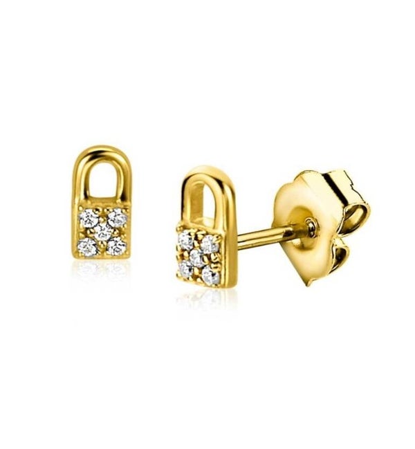 Zinzi zilveren Goud vergulde slotjes  Oorbellen ZIO2301G