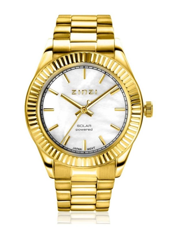 ZINZI horloge Solar  Goud met Zilveren Wijzerplaat  ZIW2134