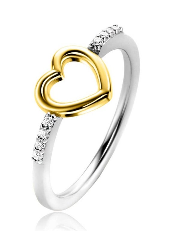 ZINZI zilveren Hart  Ring Gold Plating witte zirconia's Zir2566